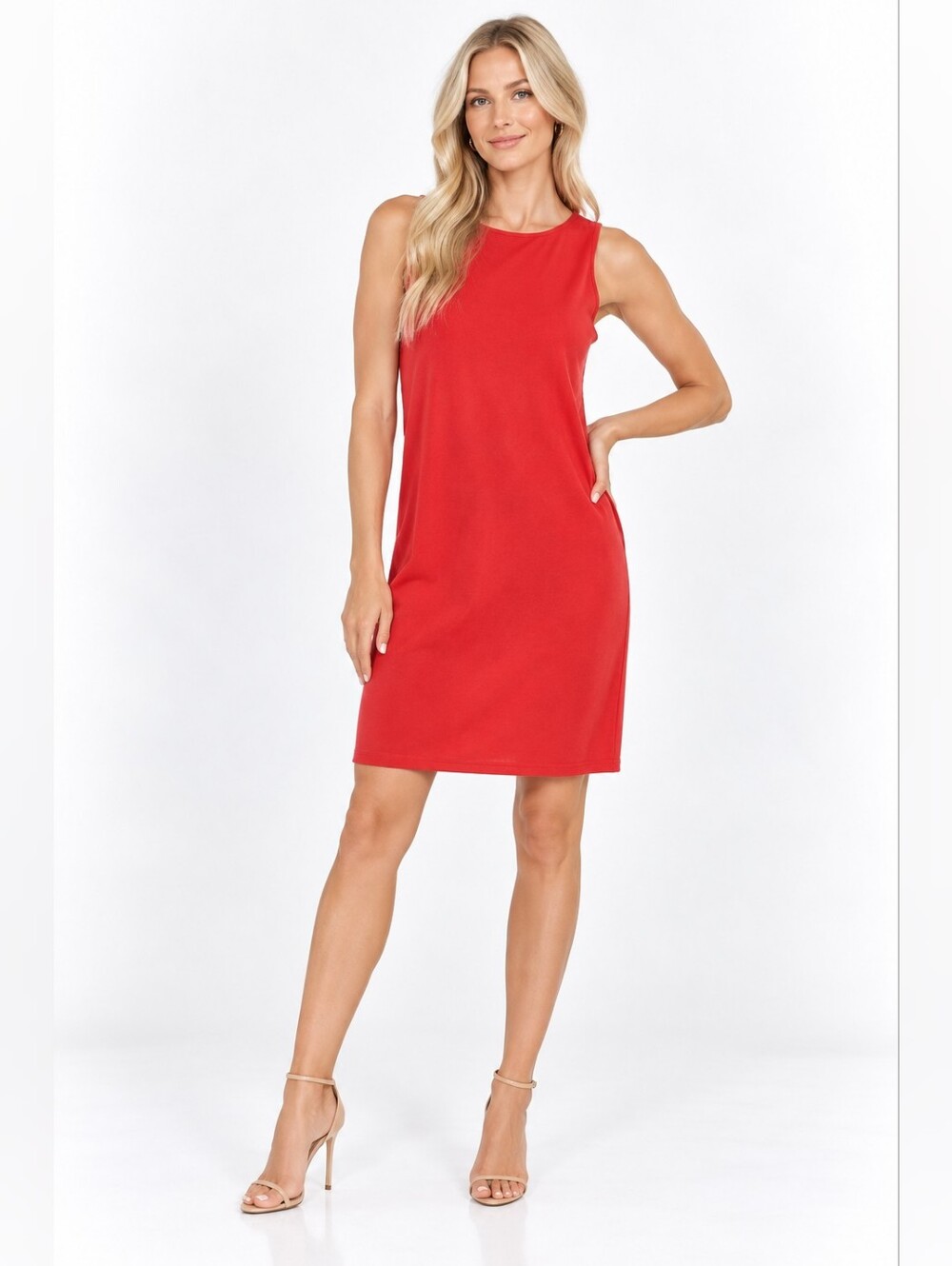 Eileen Fisher Size M Petite Sleeveless Brick-Red Mini Shift Wool Dress